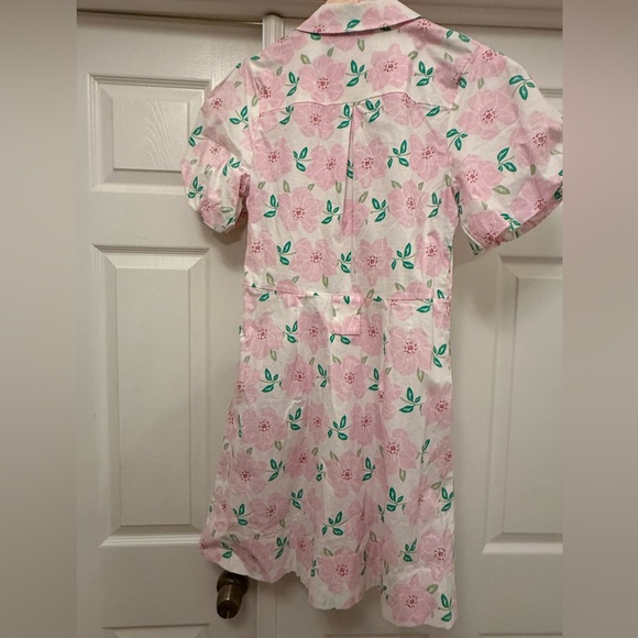 Draper James Pink Floral Midi Collared Puffed Sleeve Dress No belt Cotton Blend - Picture 6 of 8